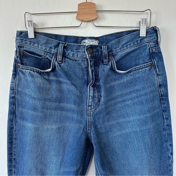 Free People Boho Rough Hem Medium Wash Cropped High Waist Jeans  Size 29 - Picture 5 of 11